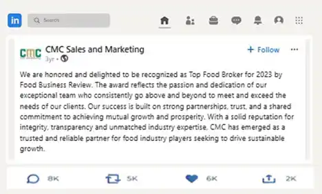 CMC Sales and Marketing recognition