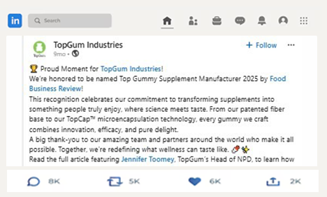 TopGum Industries recognition